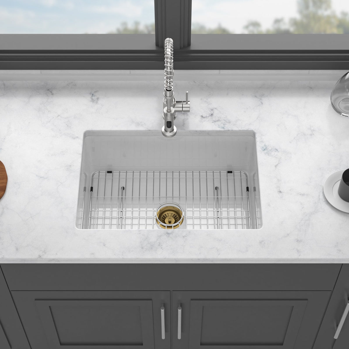 27"x19"x10" Undermount Single Bowl Fireclay Kitchen Sink