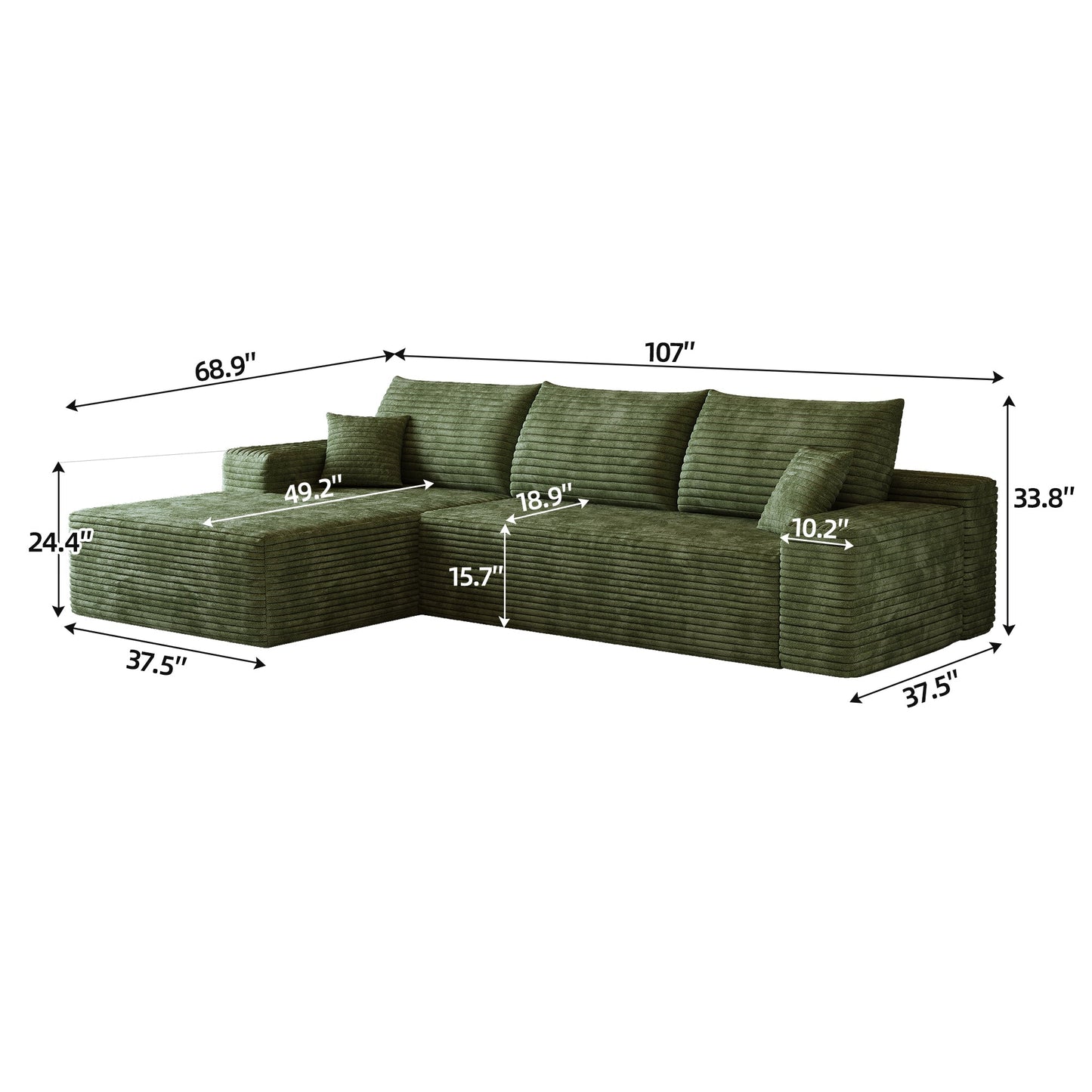 107" Cloud Sectional Couch with L-Shape Chaise