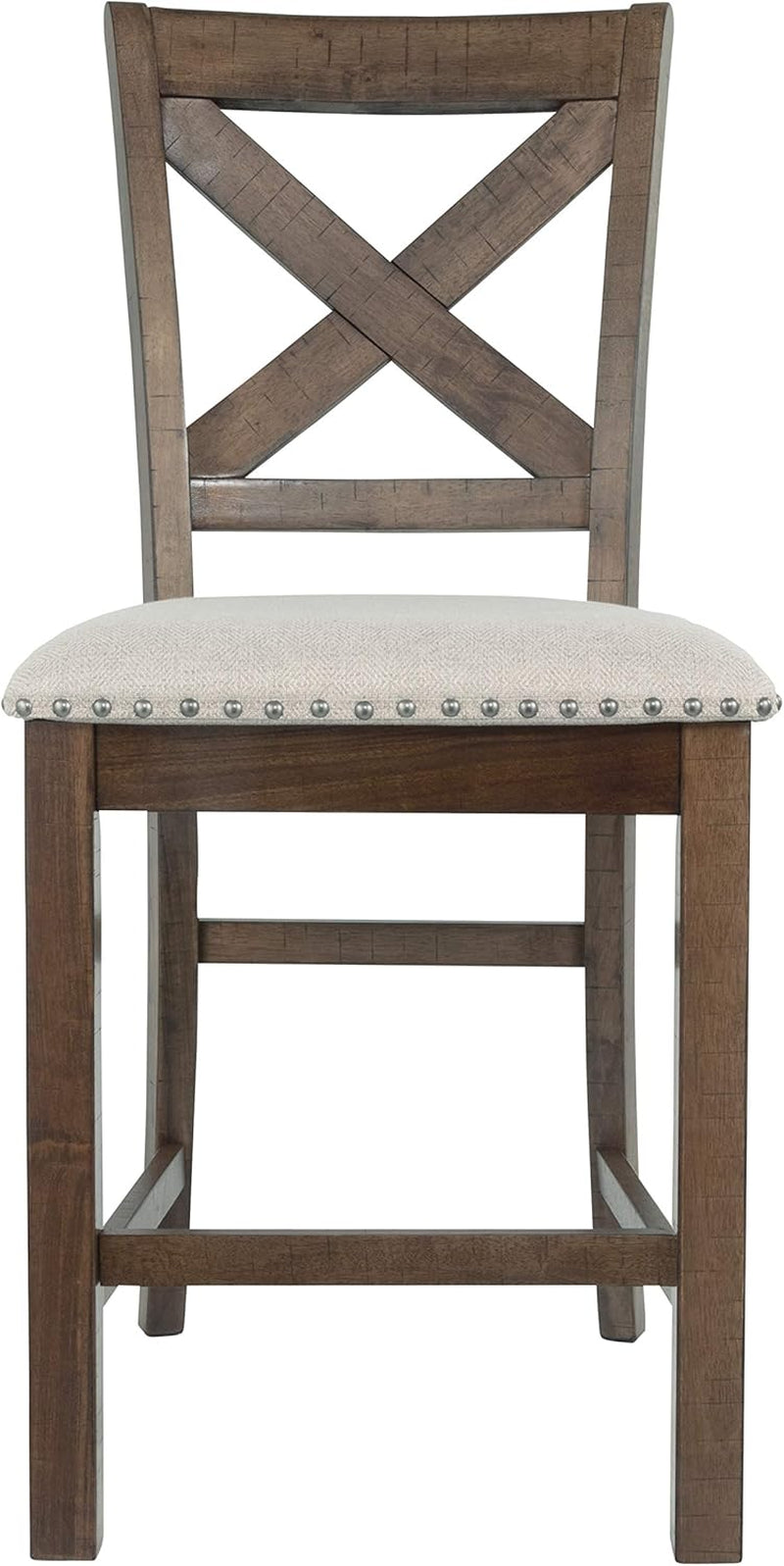 Moriville 24.5 Inch Upholstered Farmhouse Barstools Beige Brown Set of Two