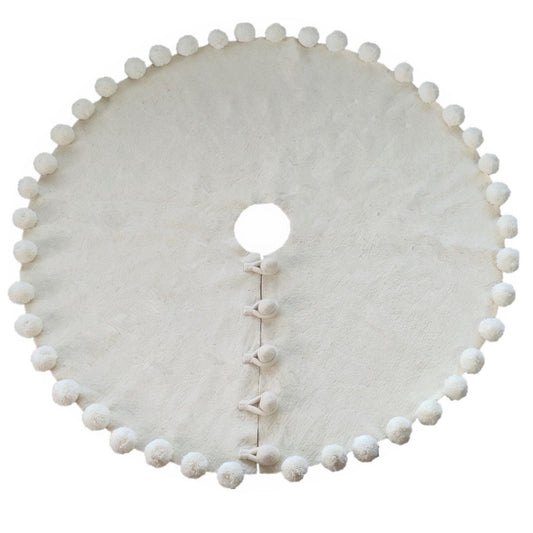 Handmade Felt Pom Poms Cream XL Christmas Tree Skirt 84" Arcadia Home