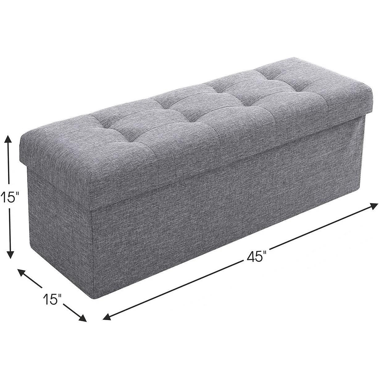 Gray 45 Inch Storage Ottoman Bench Durable Upholstery