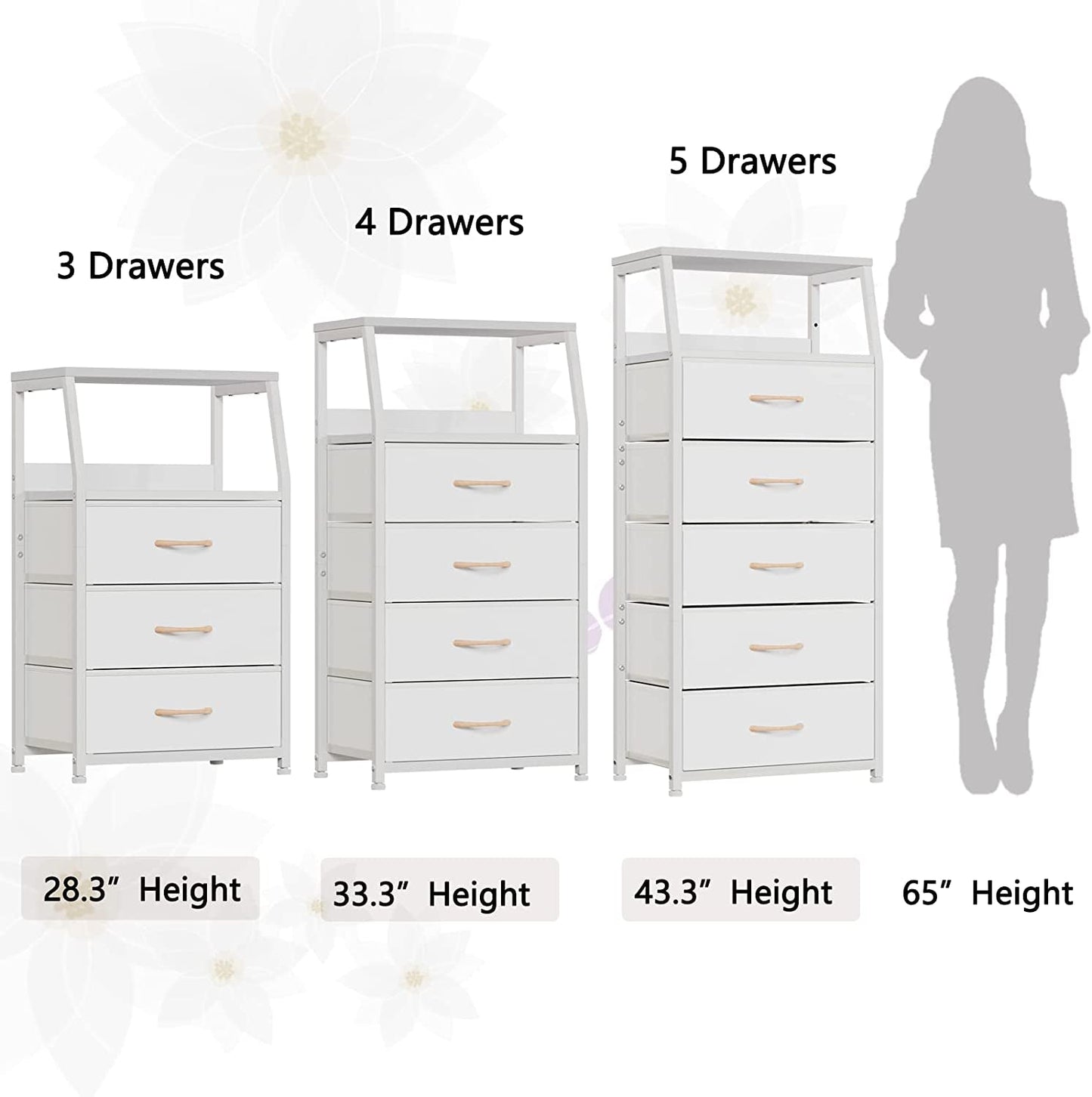 White Dresser With 5 Drawers And Wood Top Bedroom Storage