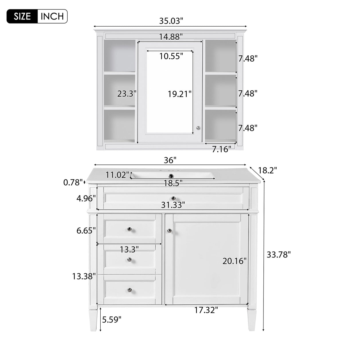 36" Bathroom Vanity with Medicine Cabinet