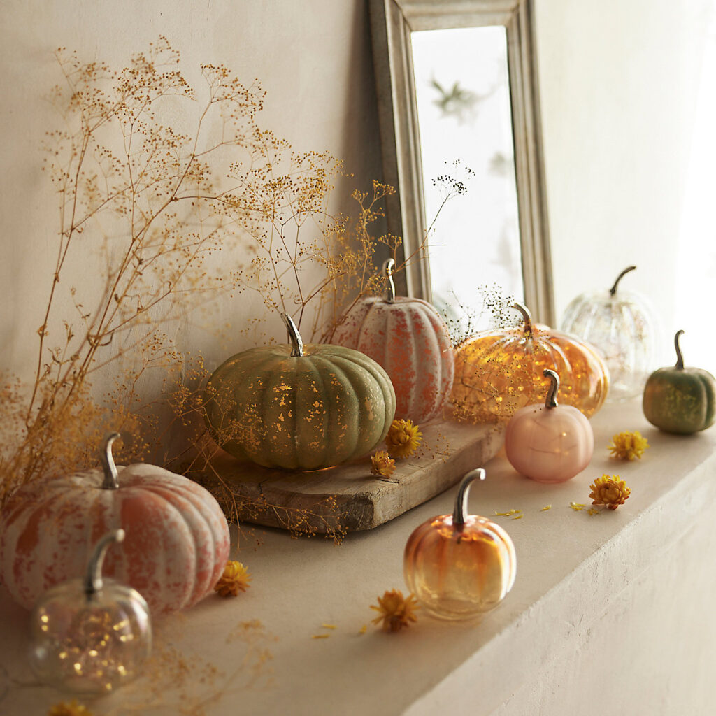 Small Glass Pumpkins with Brass Stems | 2 Styles