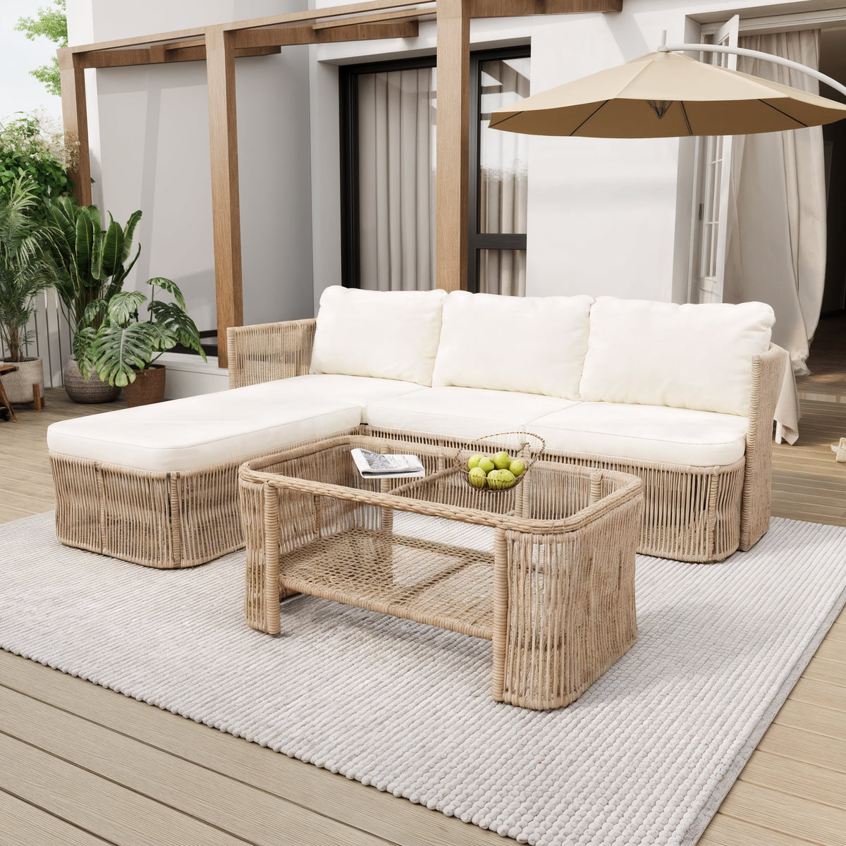 Outdoor PE Rattan Patio Furniture Set with Iron Frame, Dark