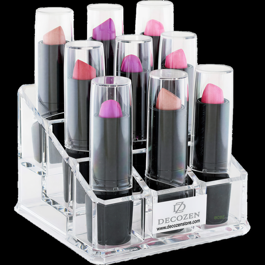 Clear Makeup Organizer - 9 Slot Lipstick Holder Acrylic Storage Box For Neat Makeup