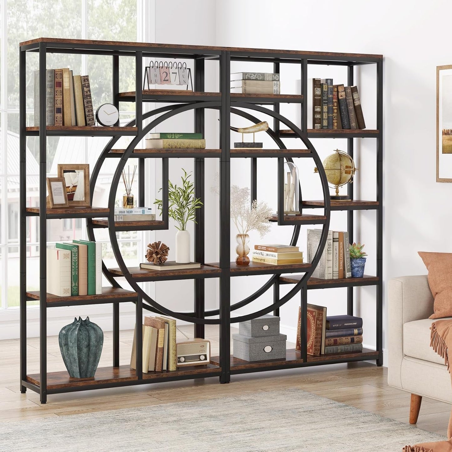 Industrial Black 5 Tier Etagere Bookcase For Living Room