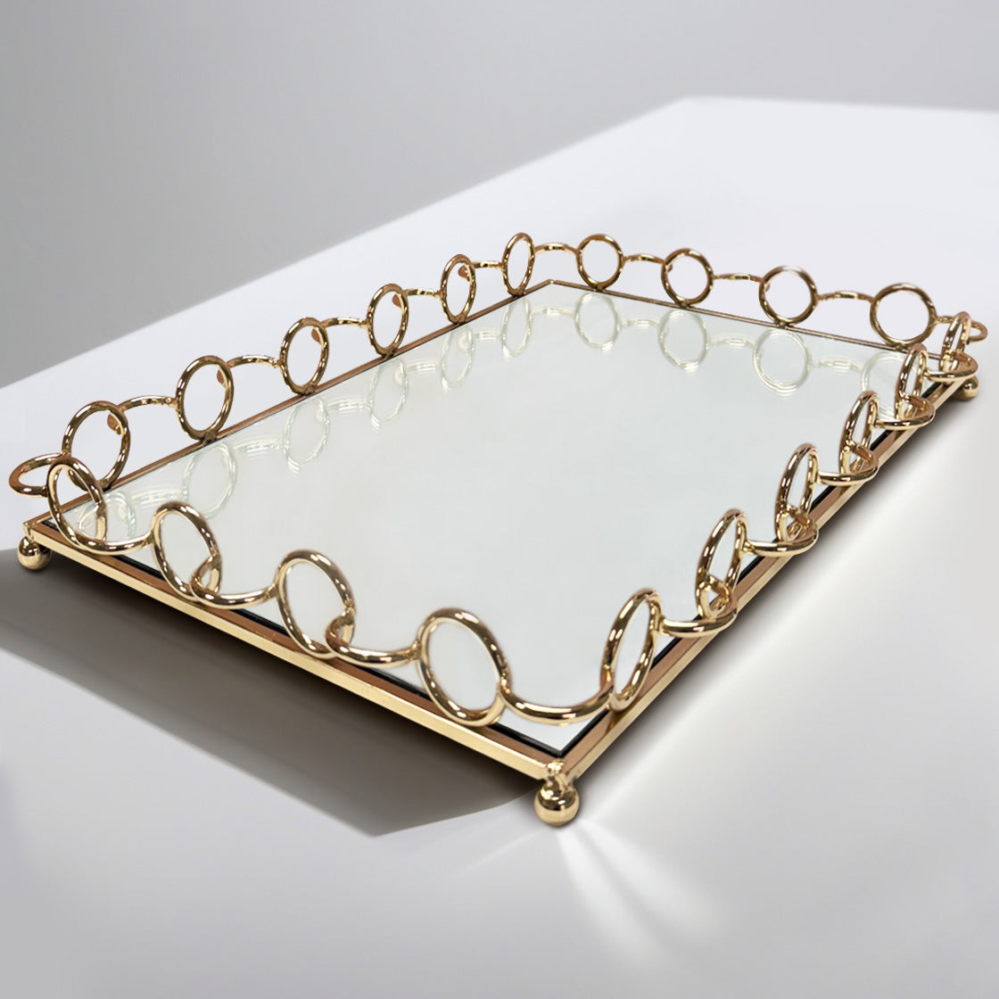 Glass Serving Tray – Square Metal Border Rose Gold Decorative Tray for Indoor & Outdoor