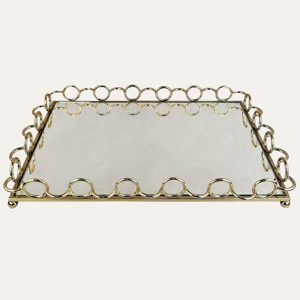 Glass Serving Tray – Square Metal Border Rose Gold Decorative Tray for Indoor & Outdoor