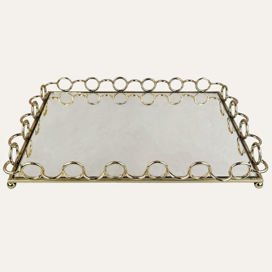 Glass Serving Tray – Square Metal Border Rose Gold Decorative Tray for Indoor & Outdoor