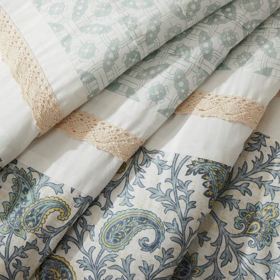 9 Piece Cotton Percale Comforter Set Aqua King