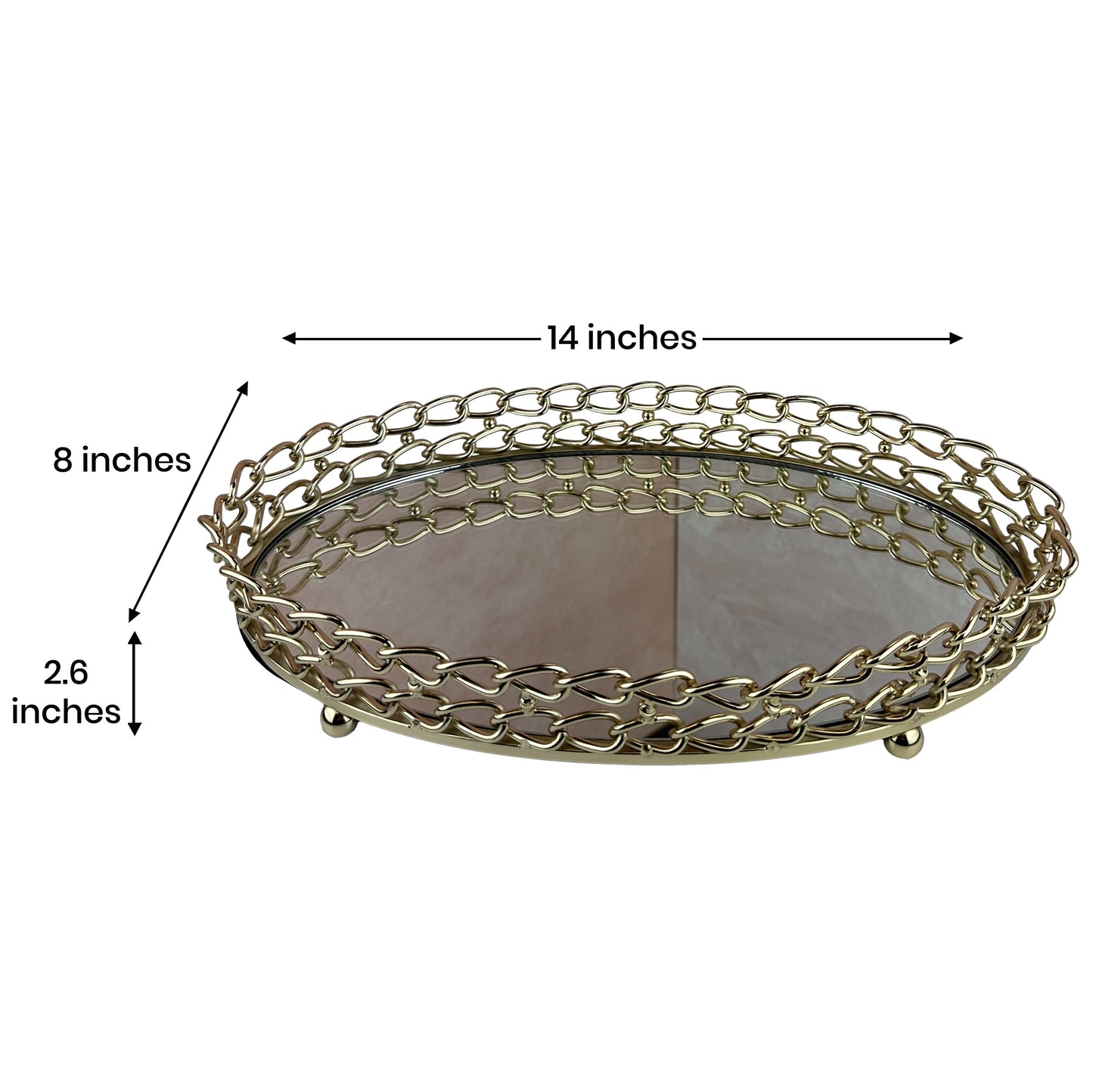 Glass Serving Tray – Gold Metal Frame with Dual Link Chain Design, Luxury Indoor Outdoor