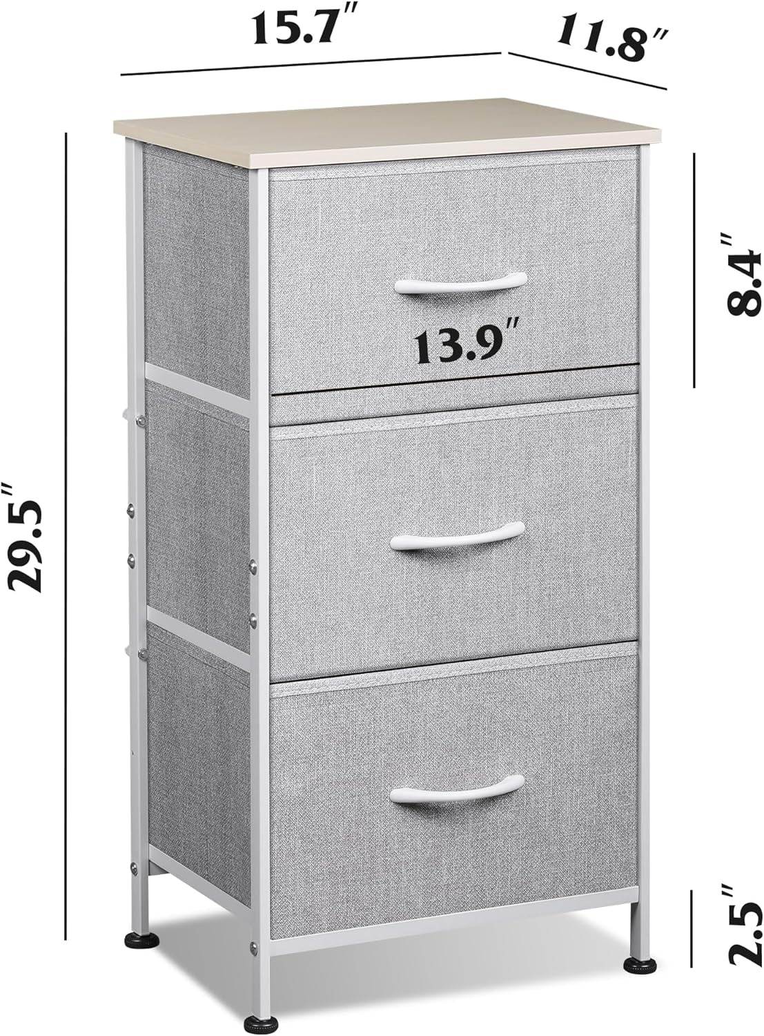 Light Grey Nightstand With 3 Drawers For Bedroom Hallway