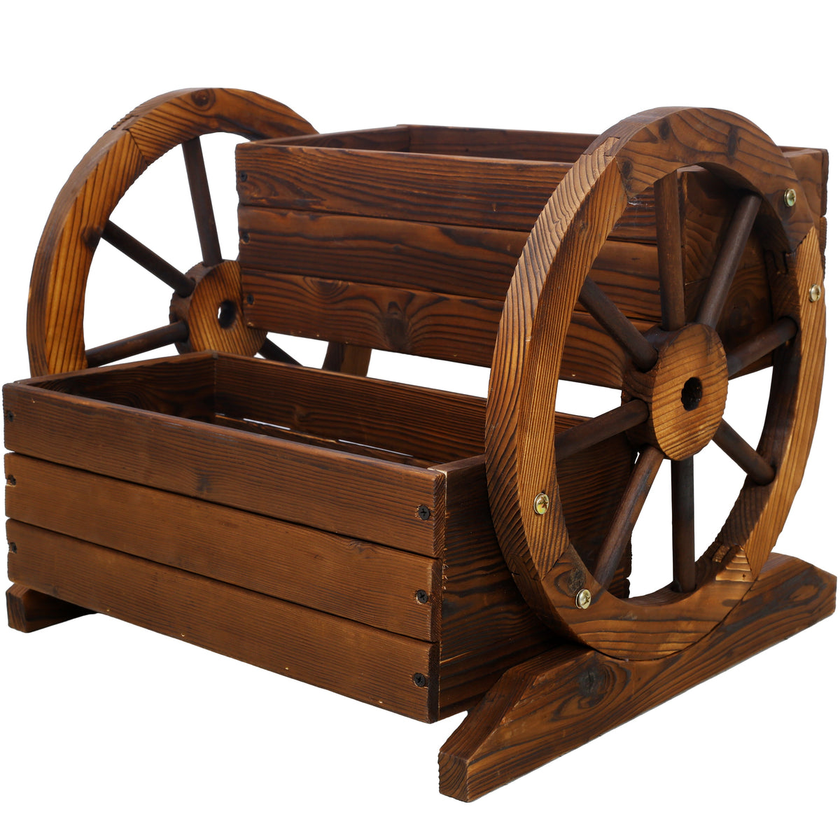 Wooden Wagon Planter Box With Wheels