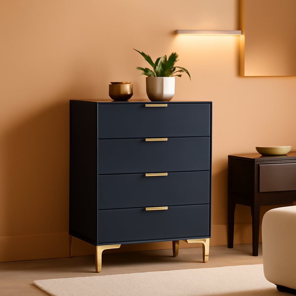 4 Drawer Black Wood Dresser For Bedroom Living Room