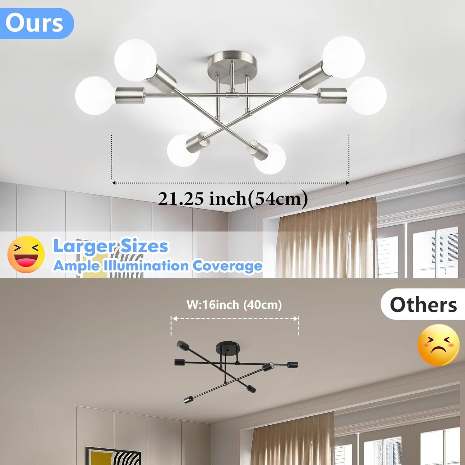 Six Light Sputnik Chandelier Brushed Nickel Fixture showcasing modern design and ample illumination in a stylish interior.