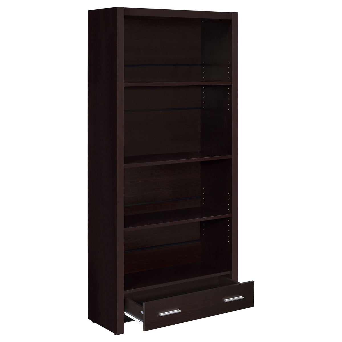 Maureen Cappuccino 5-Shelf Bookcase with Drawer