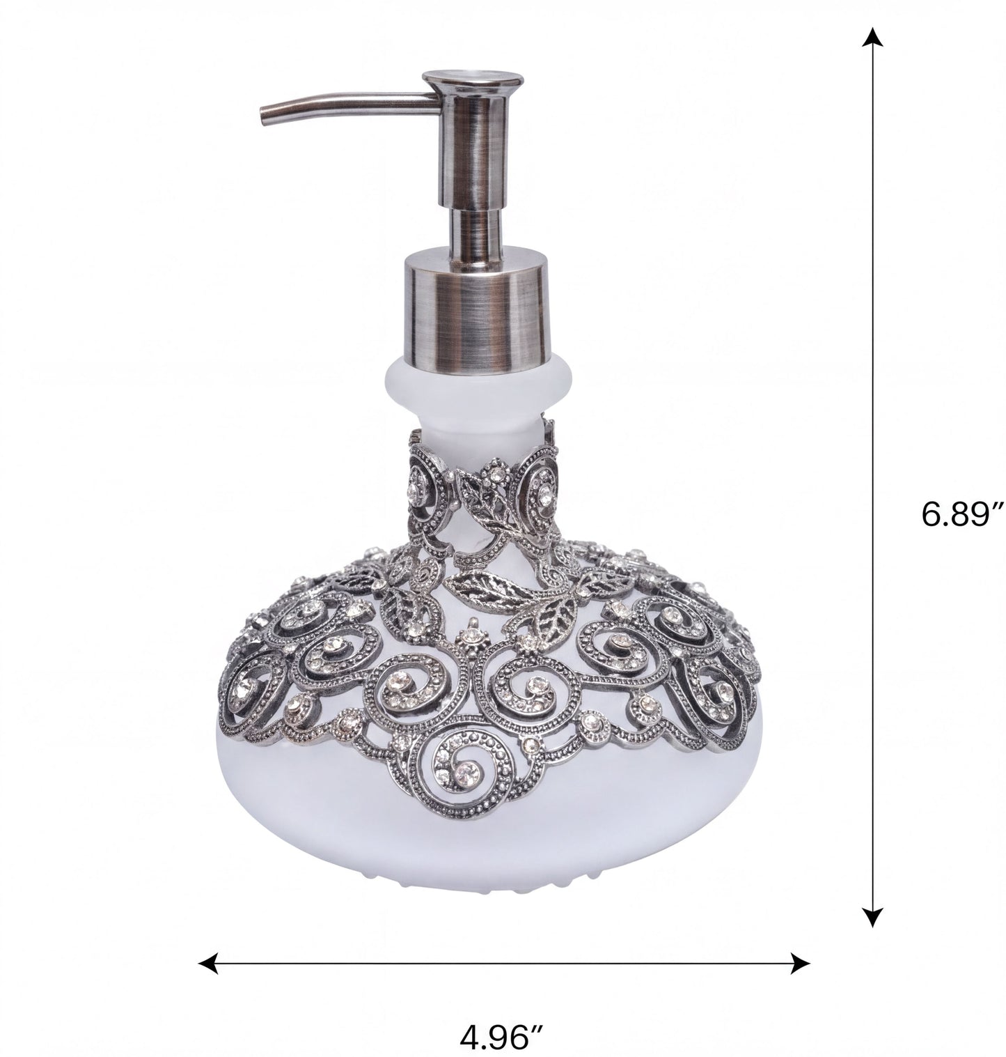 Soap Dispenser - Elegant Frosted Glass Bathroom Lotion Pump Bottle with Rhinestones