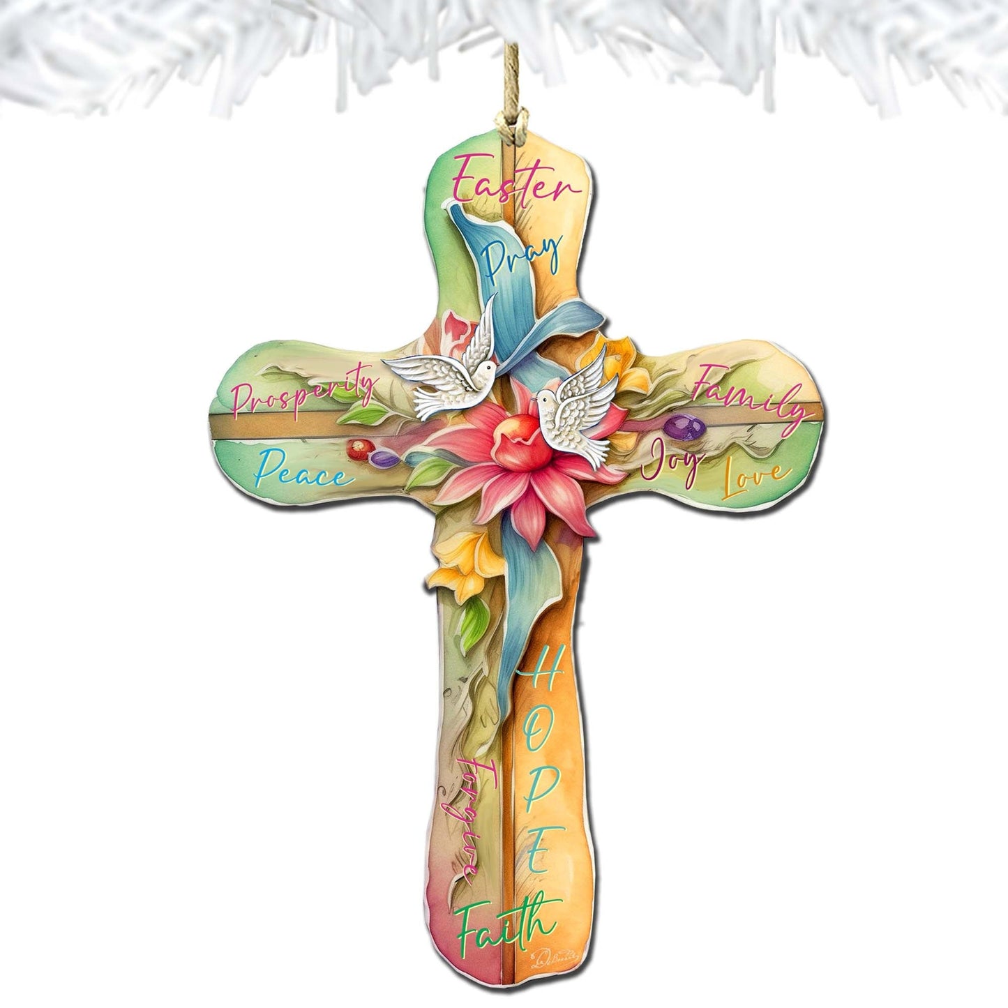 Easter Cross with Doves Wooden Ornaments by G. DeBrekht Easter Spring Decor - 8688167