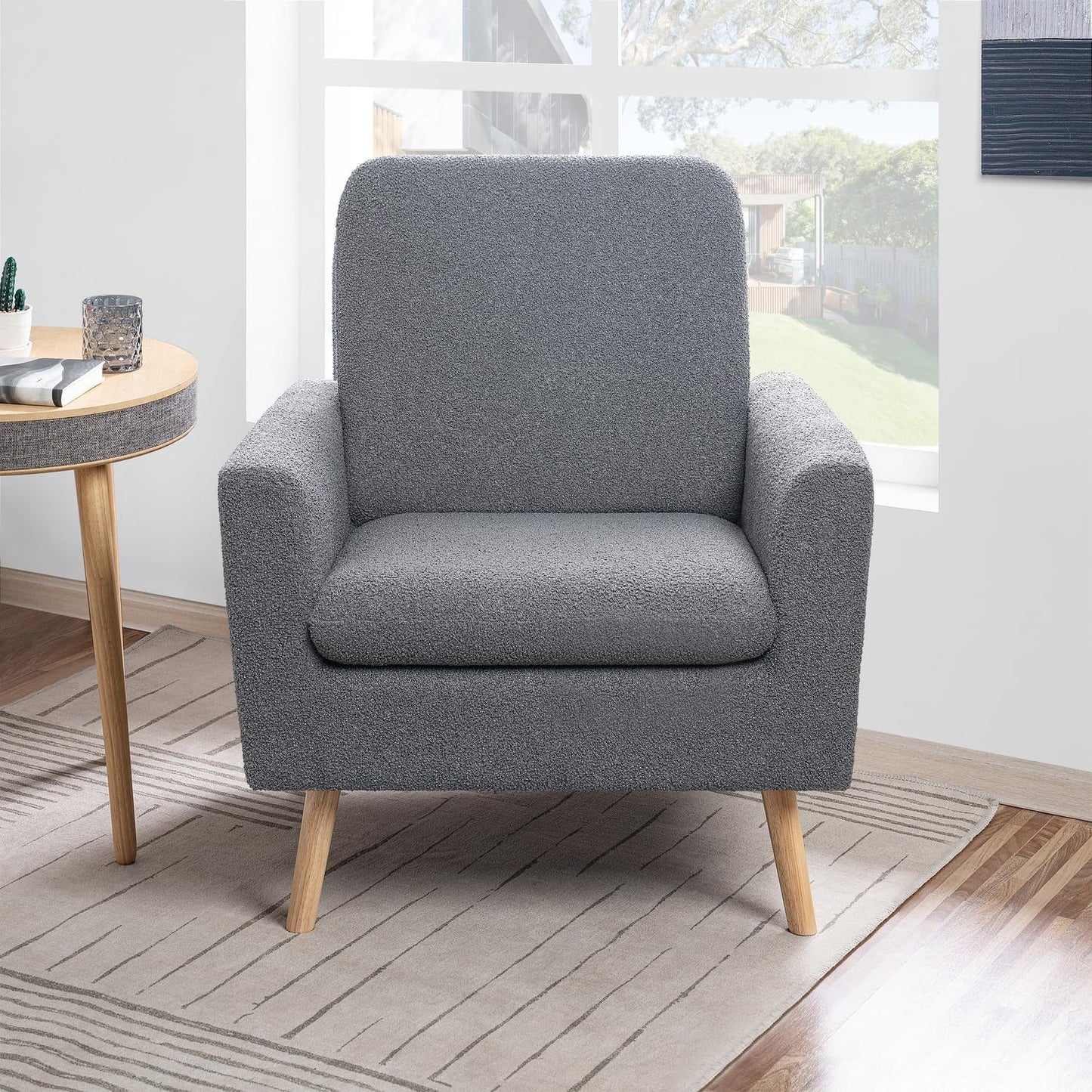 Gray Mid Century Modern Plush Upholstered Armchair
