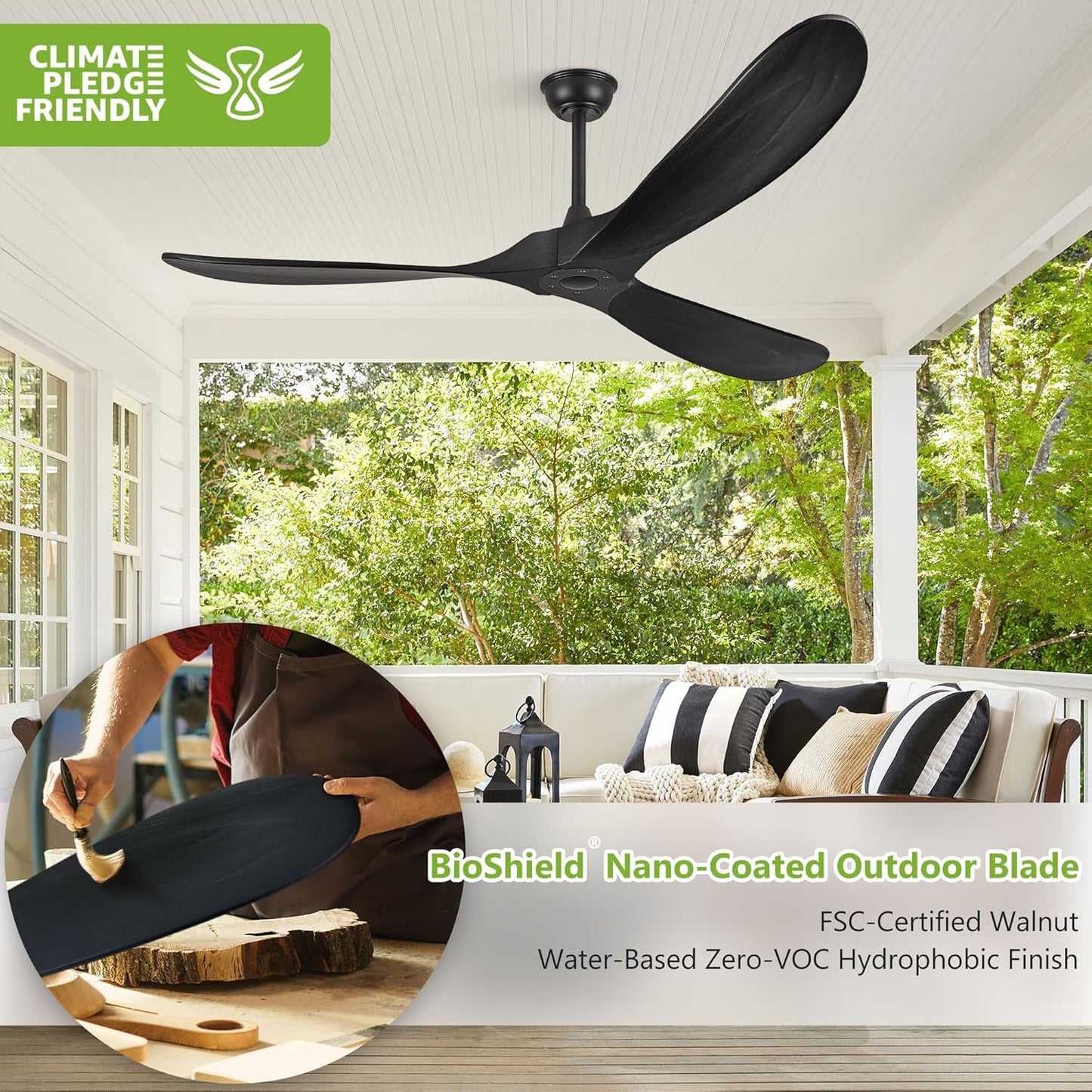 52 Inch Matte Black Ceiling Fan With Remote Walnut Blades