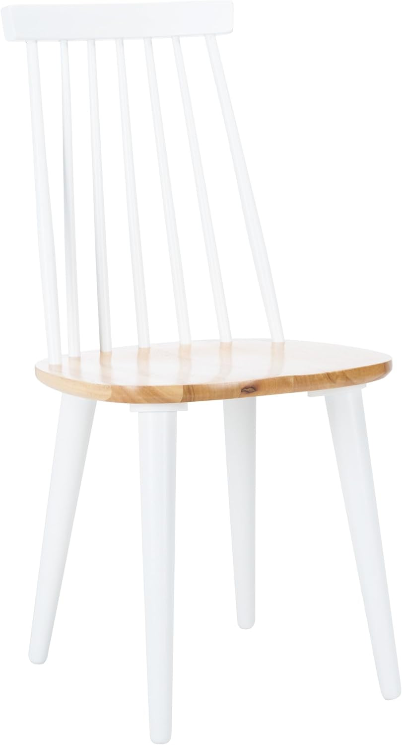 Farmhouse Spindle Back Side Chair White Natural Dining Room with a white spindle back and natural wood seat.