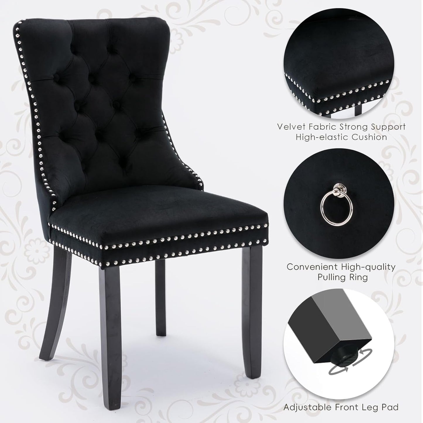 Black Velvet Dining Chairs Set Of 4 With Nailhead Trim