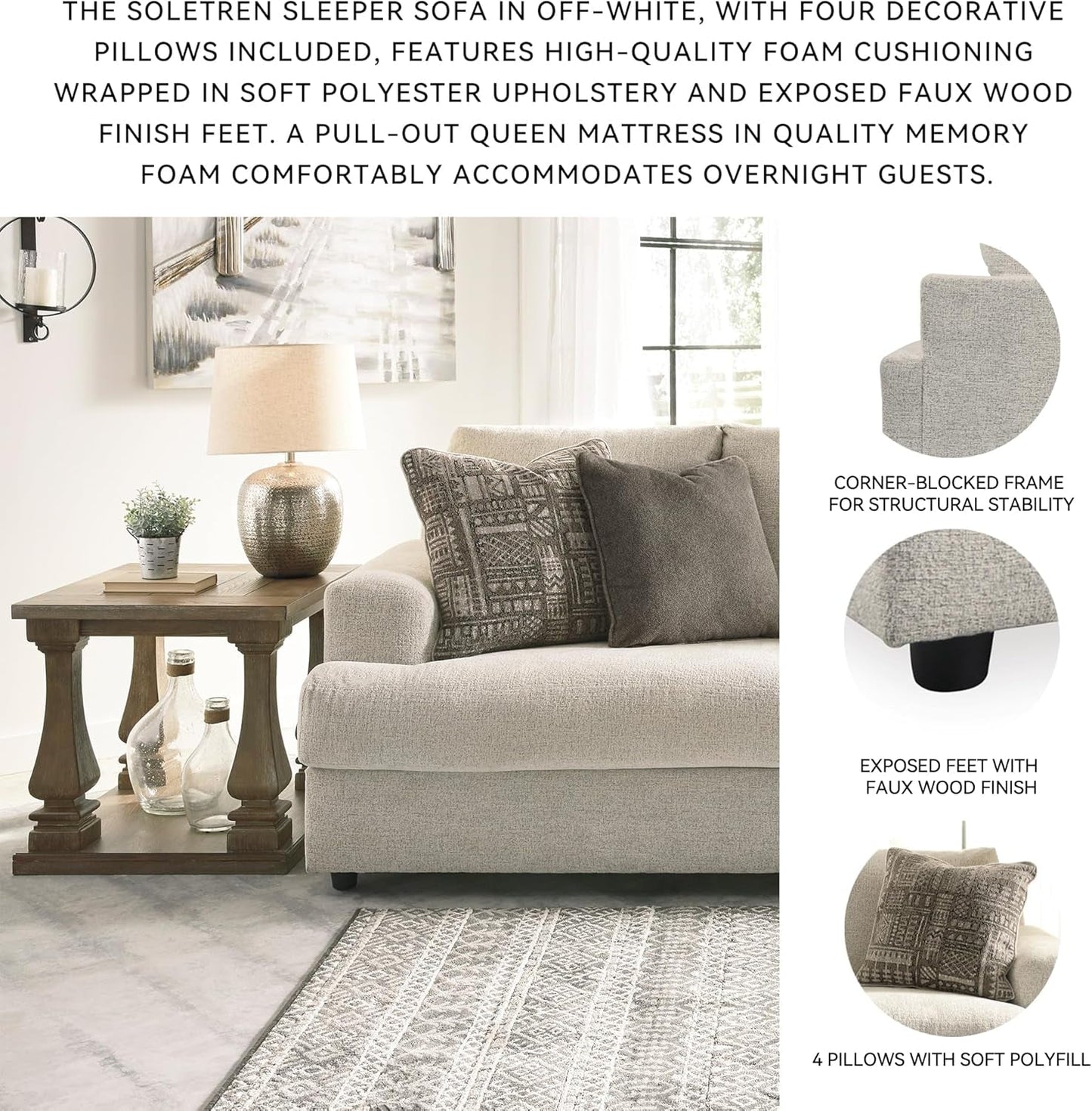 Soletren Premium Chenille Queen Sofa Sleeper White