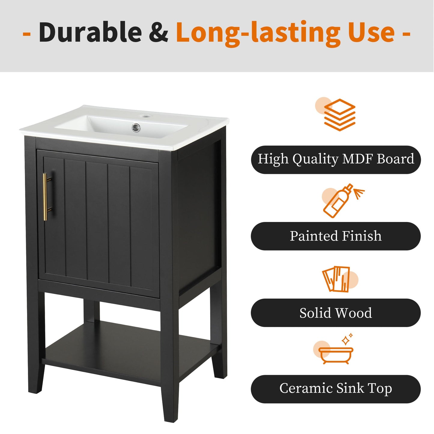 20" Bathroom Vanity with Sink - Black Cabinet