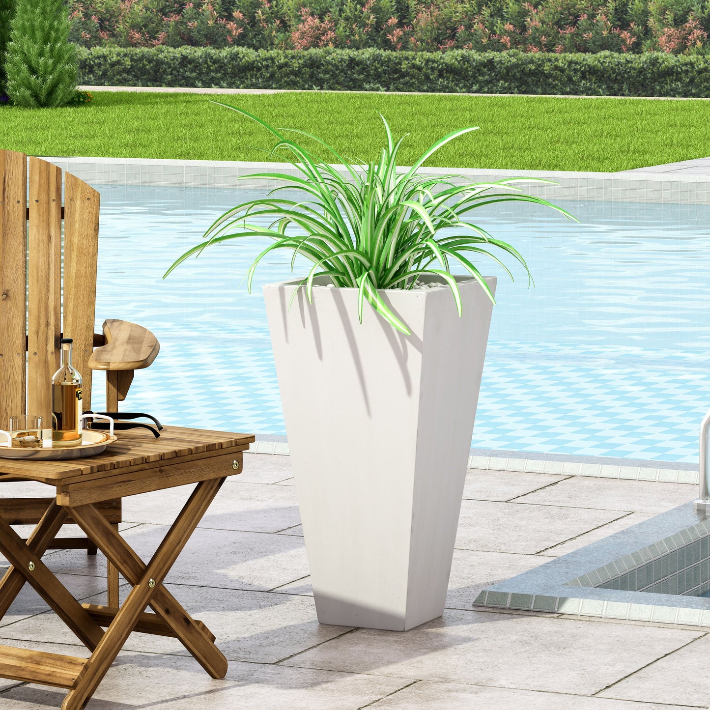 13" Outdoor Modern MGO Small Cast Stone Planter