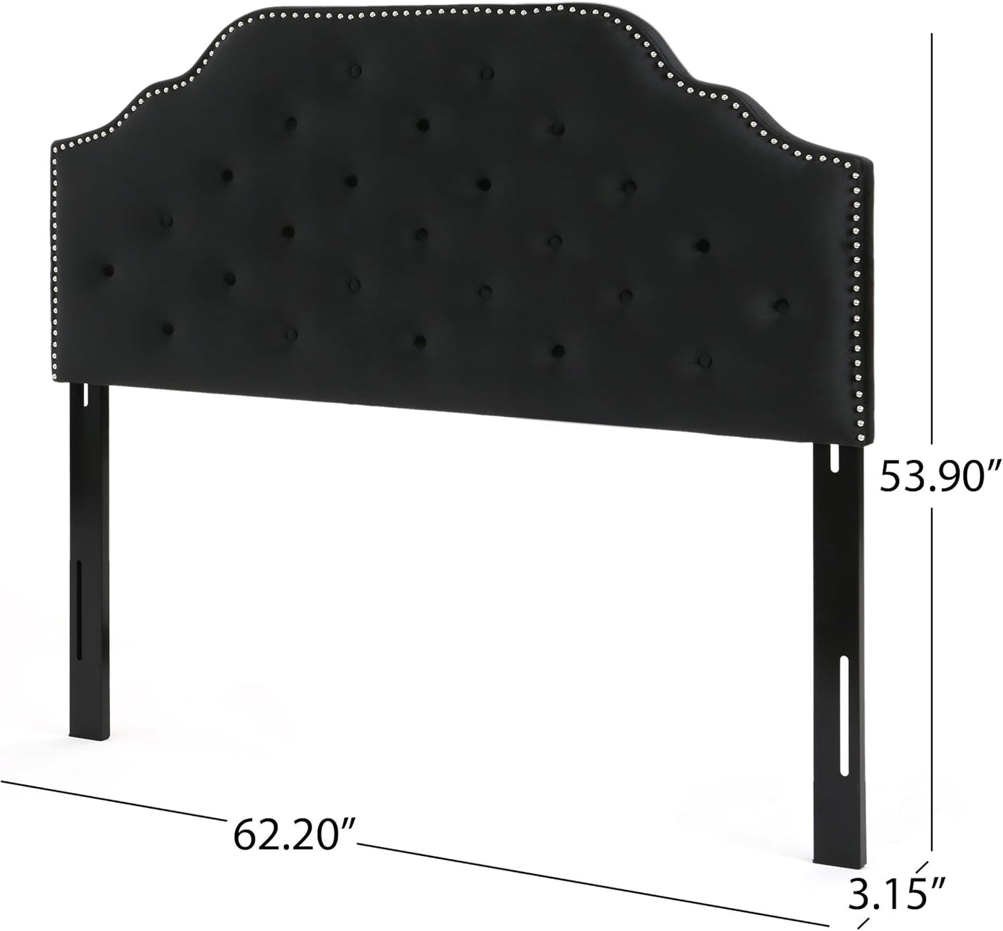 Contemporary Black Velvet Headboard with Button Tufted Design