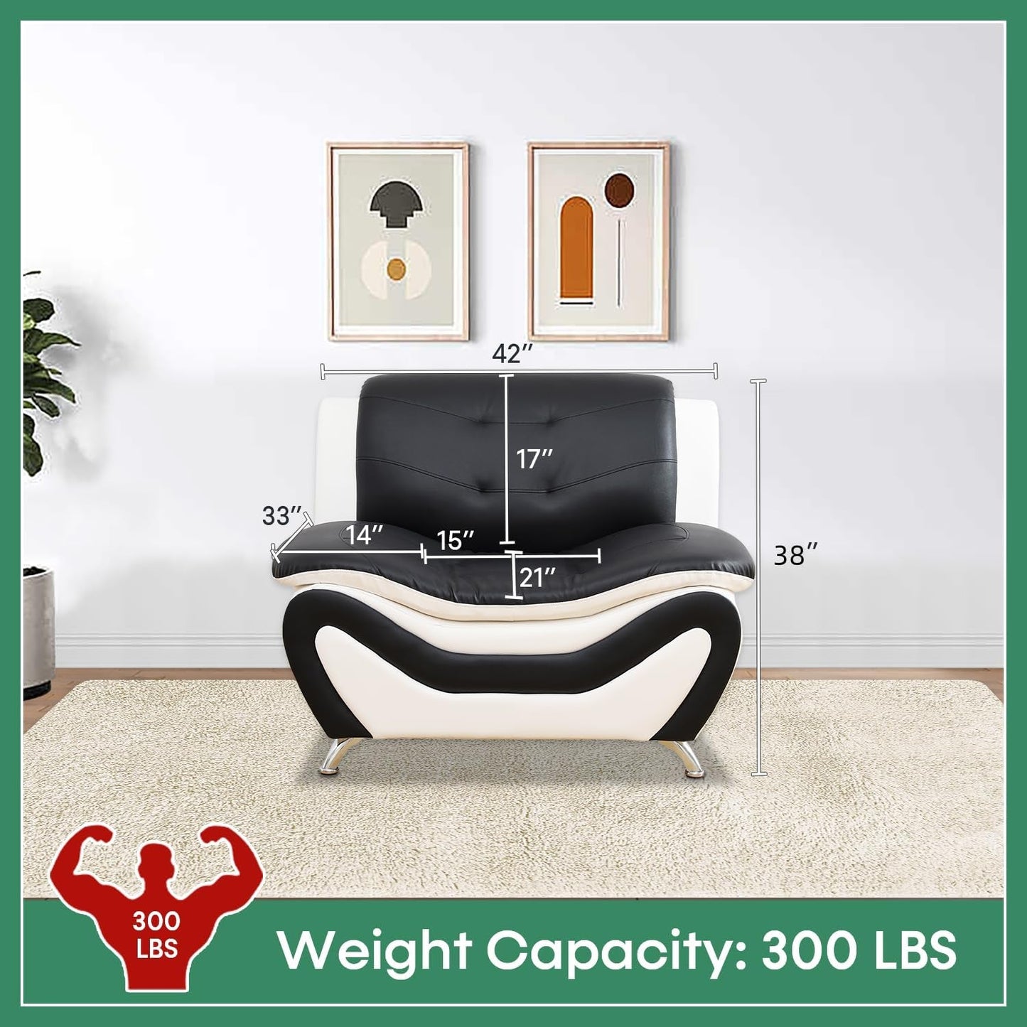 Leather Sofa Set 3 Piece Living Room Furniture In Black And White
