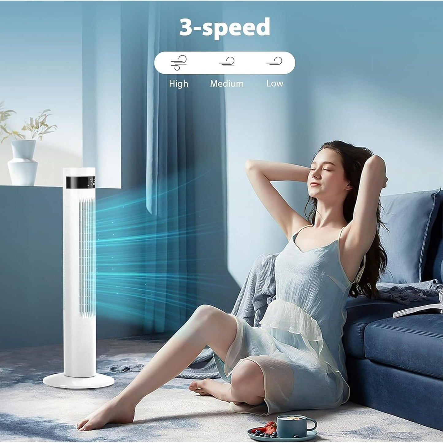 85° Oscillating Bladeless Tower Fan with 24ft/s Velocity