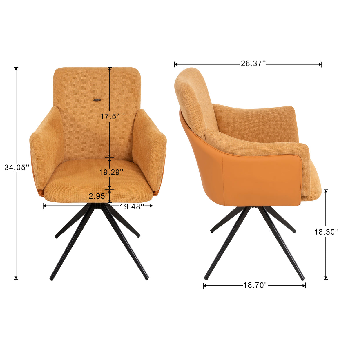 360° Swivel Home Office Desk Chairs Set of 2 - Orange