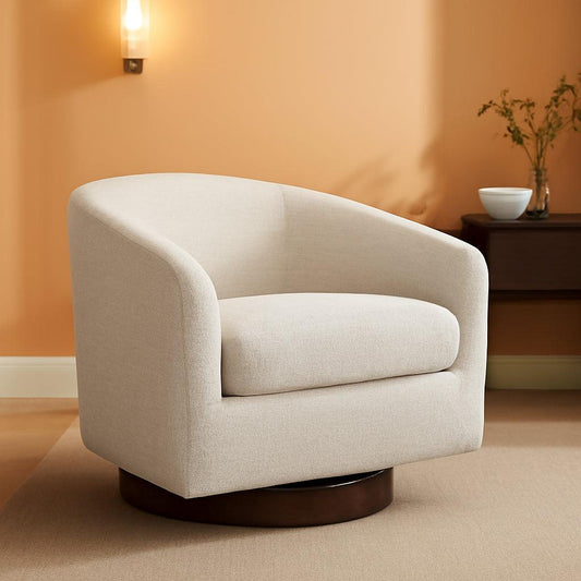 Ivory Swivel Barrel Chair With Plush Foam Back Cushion