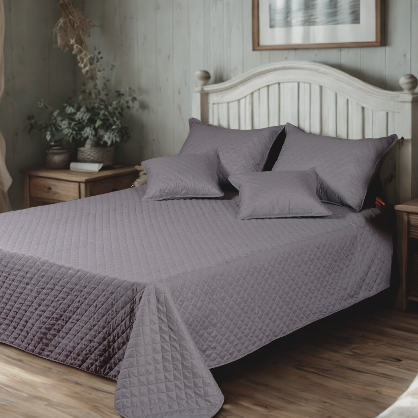 Tache Solid Light Gray Silver Diamond Stitch Bubble Quilted Bedspread Set (DXJ109038-2)