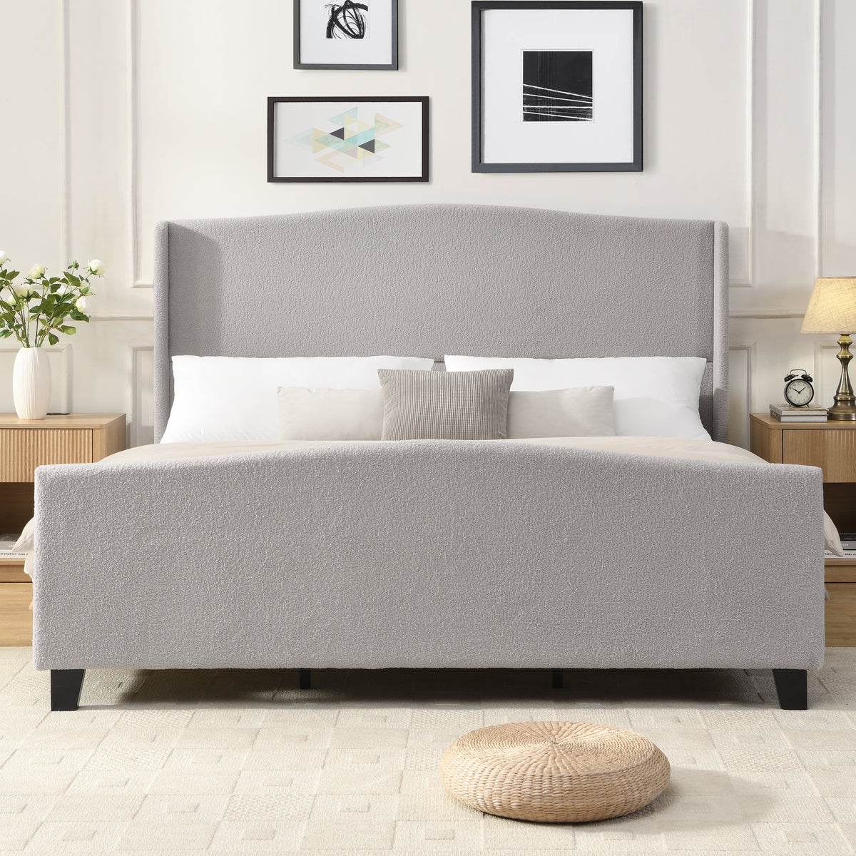 King Size Bed Frame with High Back Upholstered Headboard