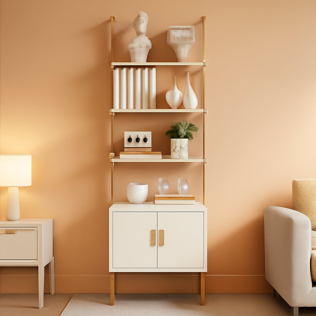 73 Inch Tall Bookshelf With Cabinet Industrial Ladder Wall Shelf White Gold