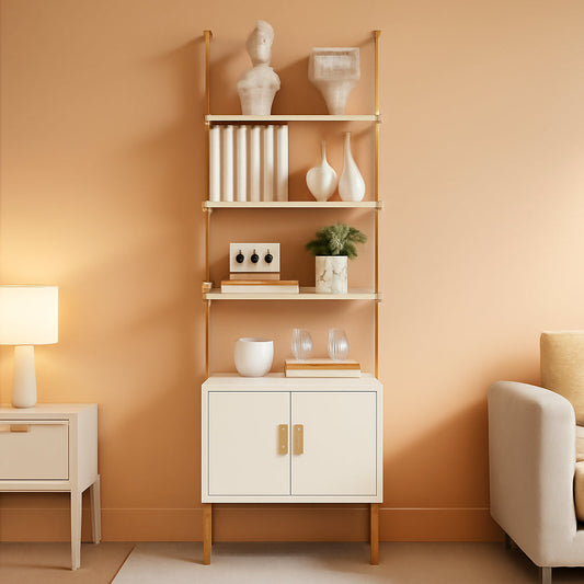 73 Inch Tall Bookshelf With Cabinet Industrial Ladder Wall Shelf White Gold