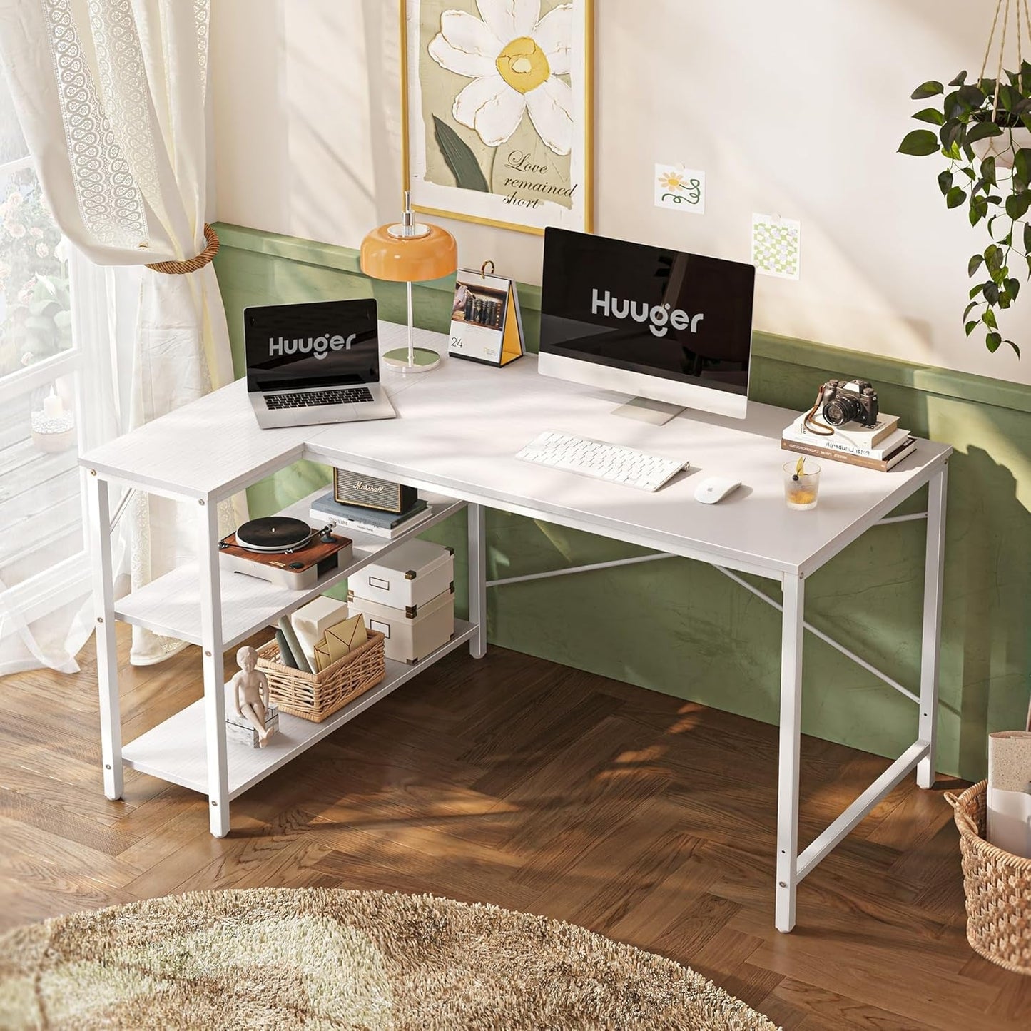 47 Inch L Shaped Computer Desk With Reversible Storage Shelves