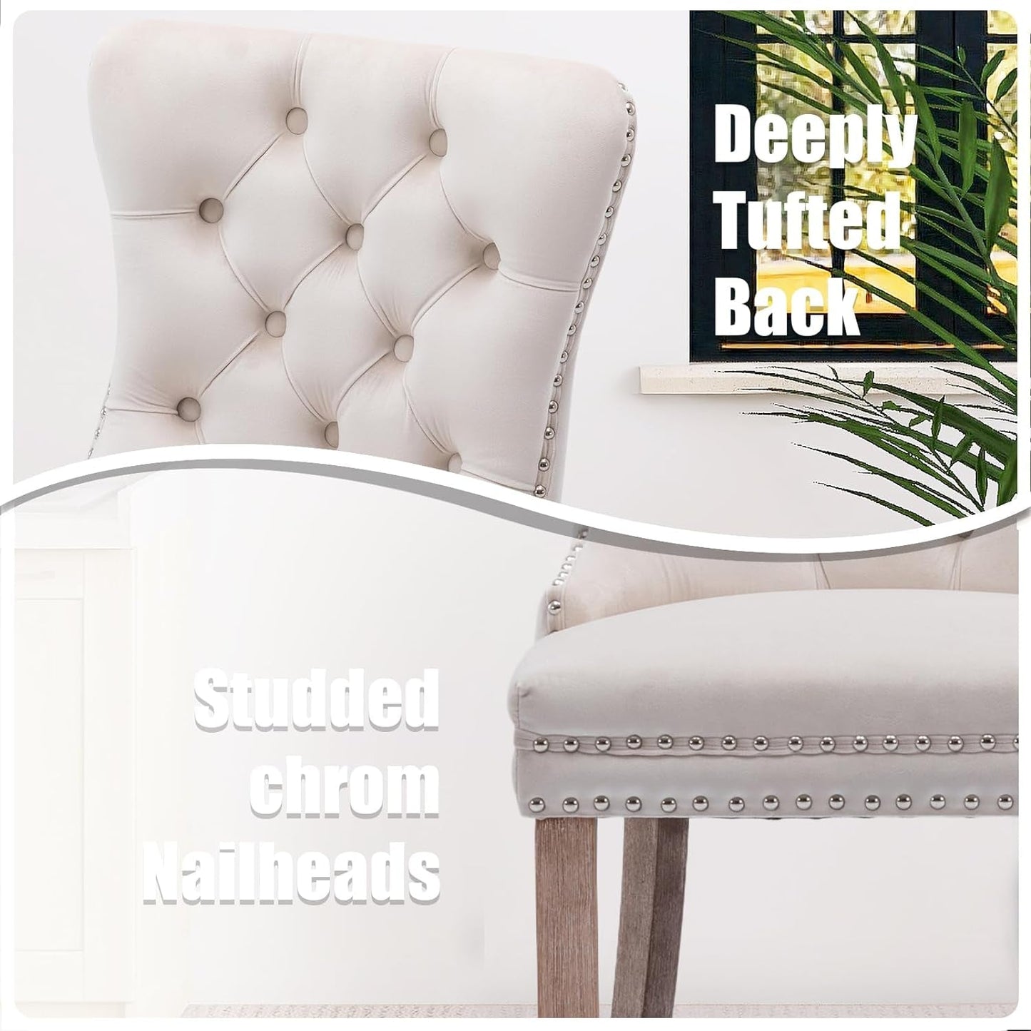 Velvet Dining Chairs Set Of 6 Beige Tufted High Back