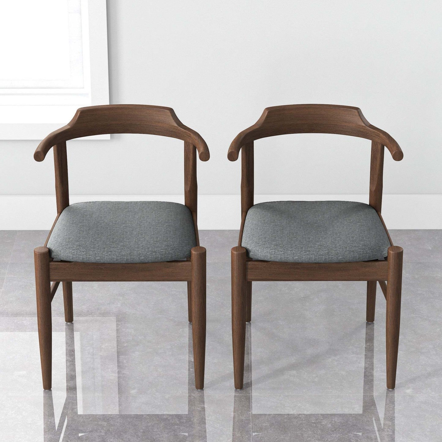 Daisy Mid-Century Modern Gray Fabric Dining Chair with Solid Wood Frame 18.50' L x 22.50' W x 28.00' H Farmhouse Kitchen Side Chairs with Foot Pegs (Set of 2)
