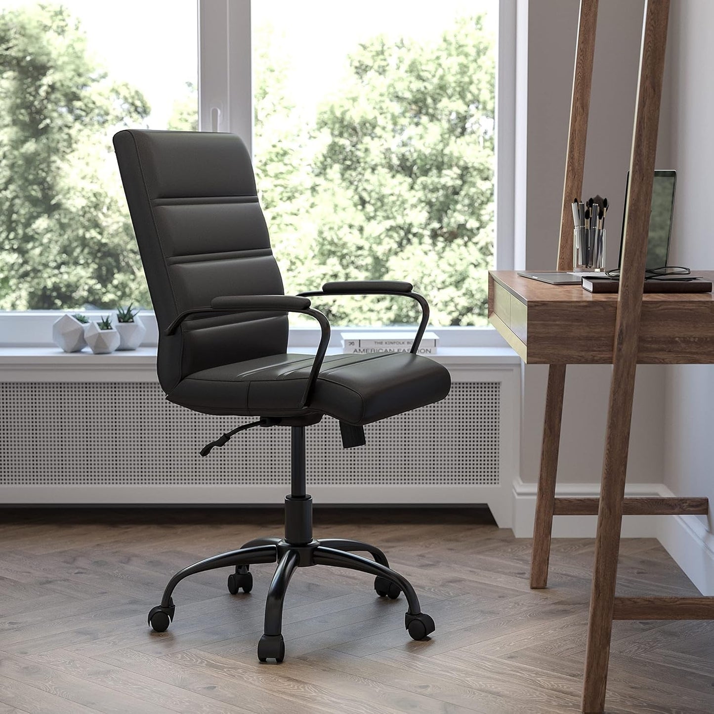 Black Office Chair With Adjustable Height And Padded Seat