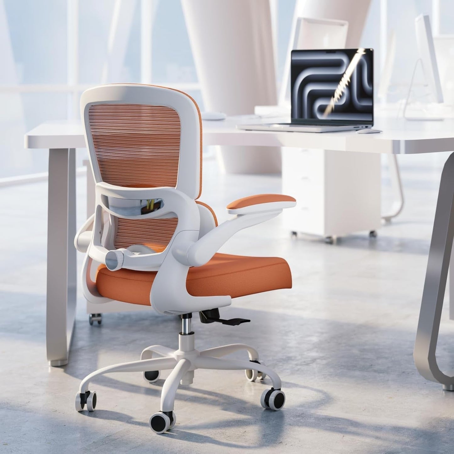 Ergonomic Office Chair With Adjustable Lumbar Support Orange Mesh Desk Chair