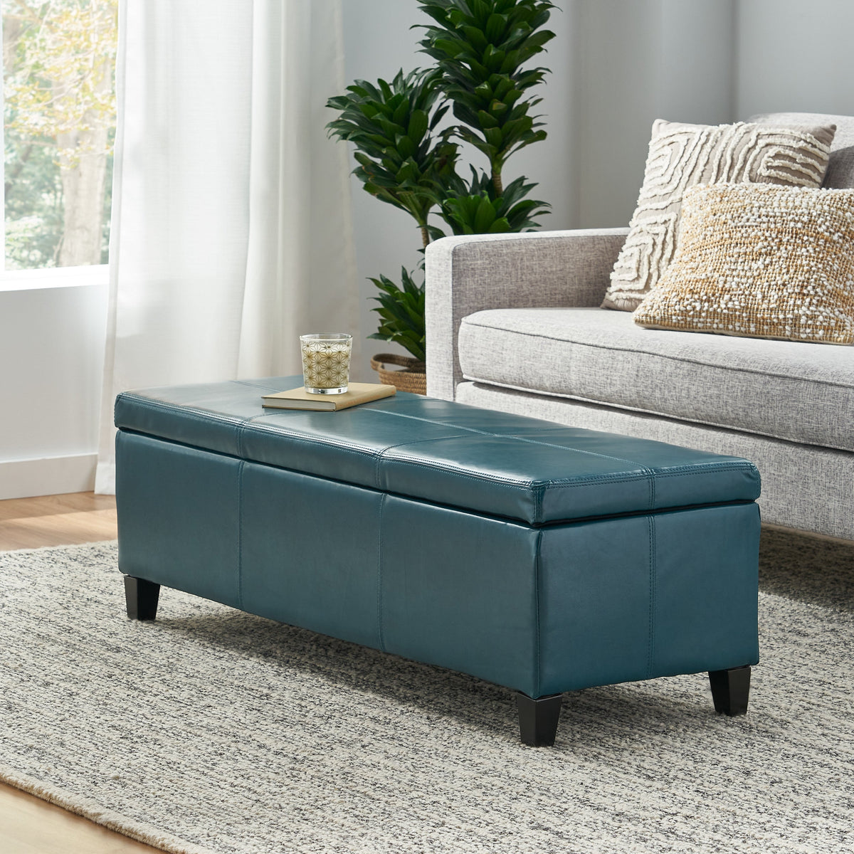 Upholstered PU Leather Storage Ottoman