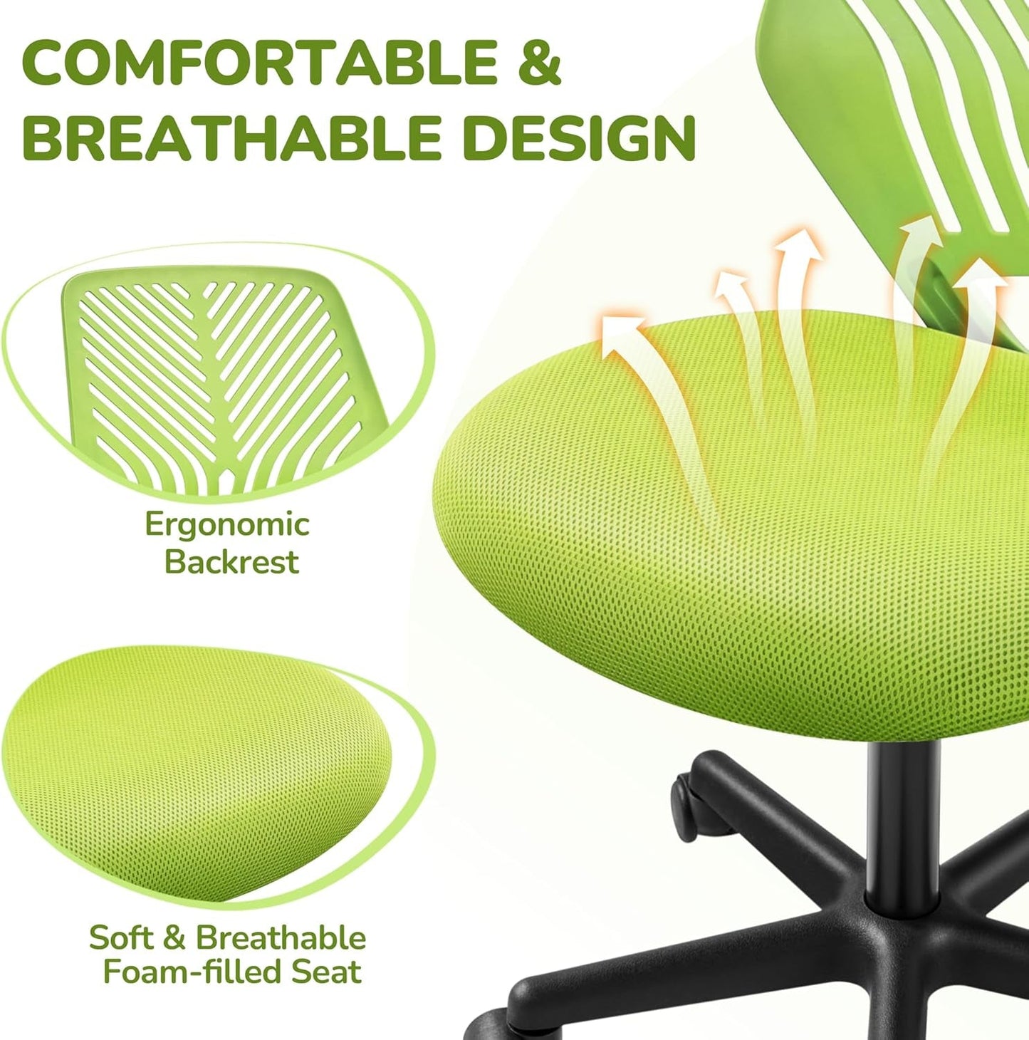 Kids Desk Chair Green Swivel Task Chair With Lumbar Support