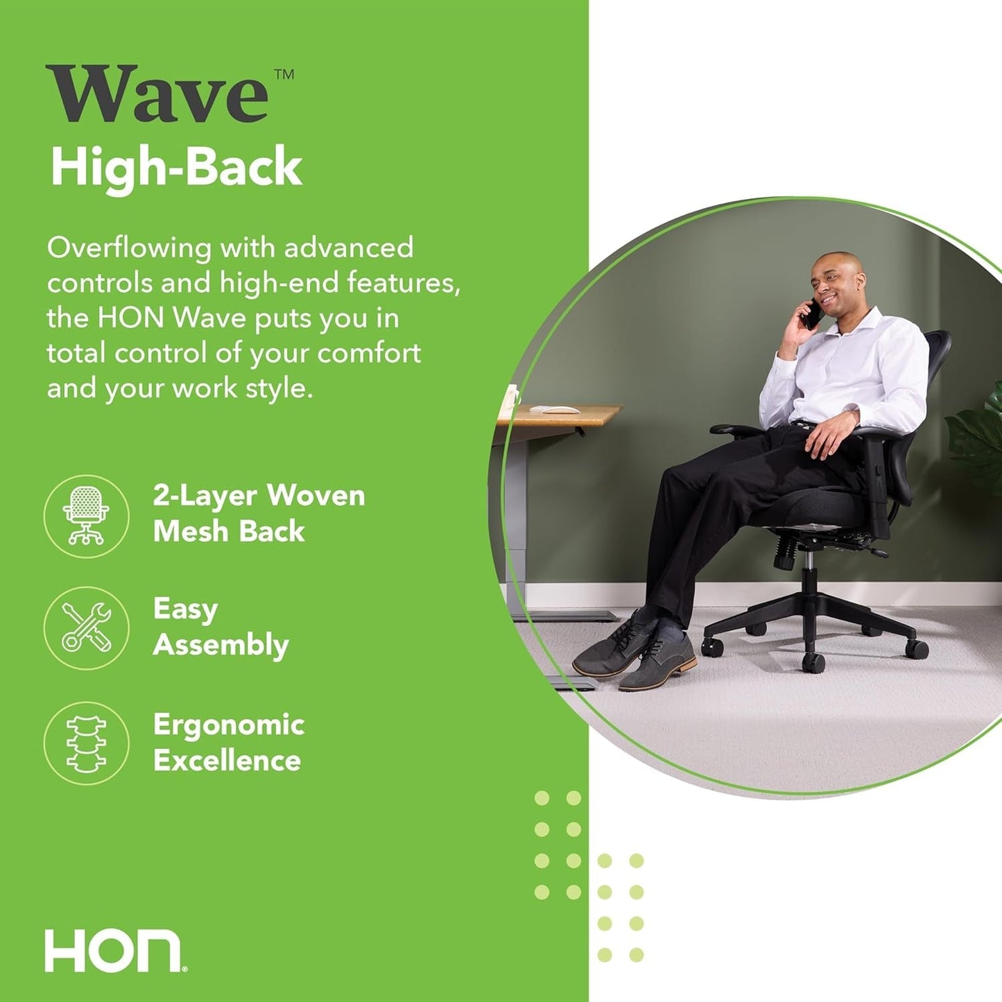 Wave High Back Ergonomic Office Chair With Breathable Mesh Back 360 Swivel