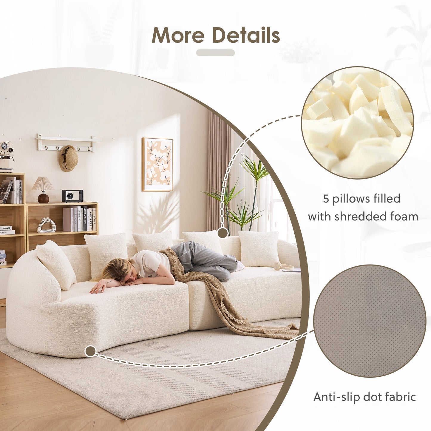 Curved Boneless Sofa, Compression Modular 110'' Sectional