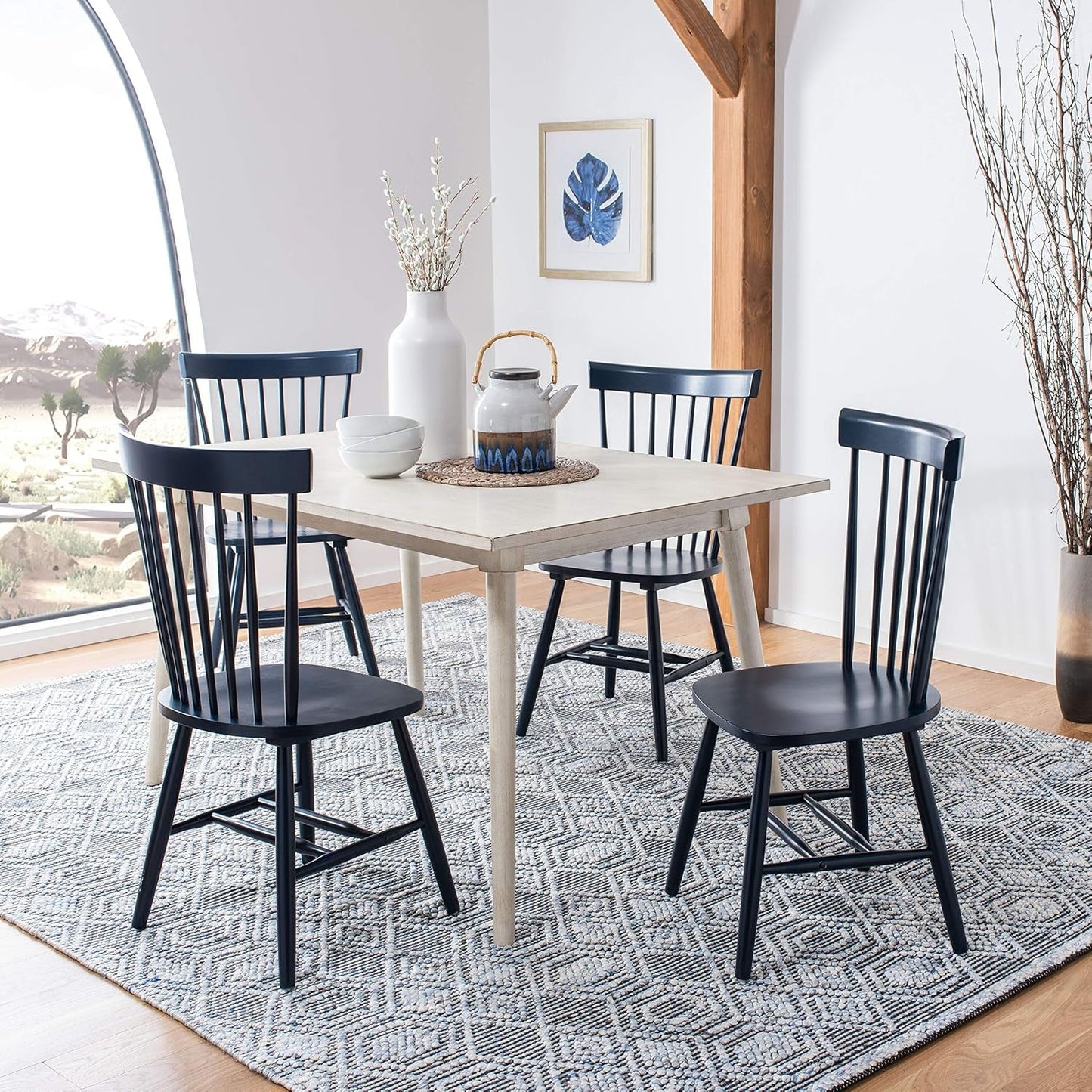 Navy Blue Windsor Spindle Solid Wood Dining Chair Set Of 2