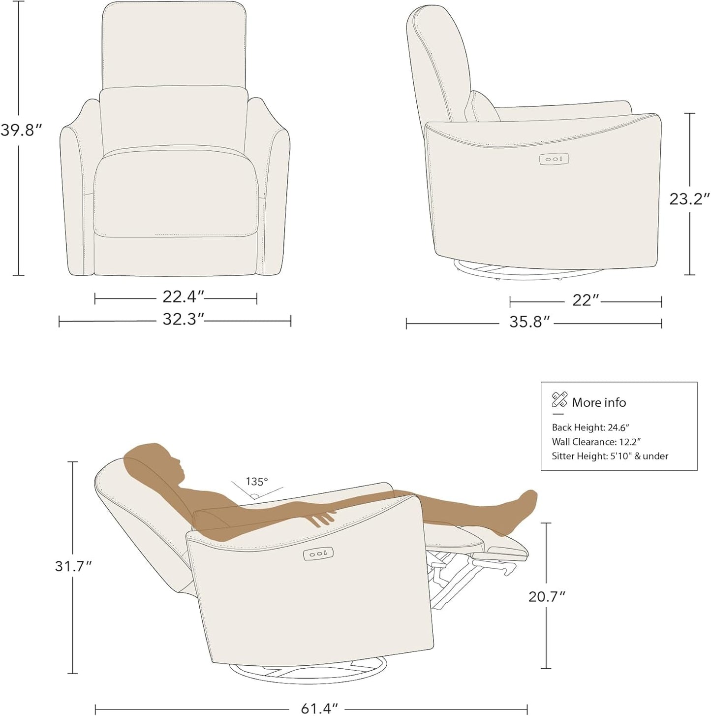 Ink Blue Power Swivel Glider Recliner With USB Charging
